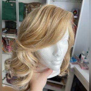 Honey blonde lace front wig with side bangs